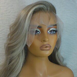 Elegant Ash Blonde Ombre Highlighted Lace Front Wig 13x6 22 inches